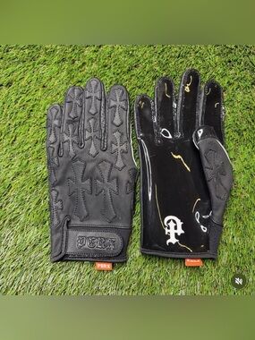 PERX SAINT GLOVES 2XL FOOTBALL PLAYING GEAR BLACK LEATHER CROSS PATCH ADULT SIZE